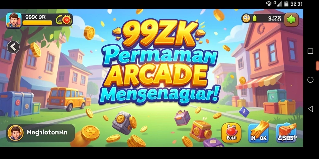 Screenshot utama 99ZK menampilkan serunya gameplay arcade dengan berbagai level tantangan.