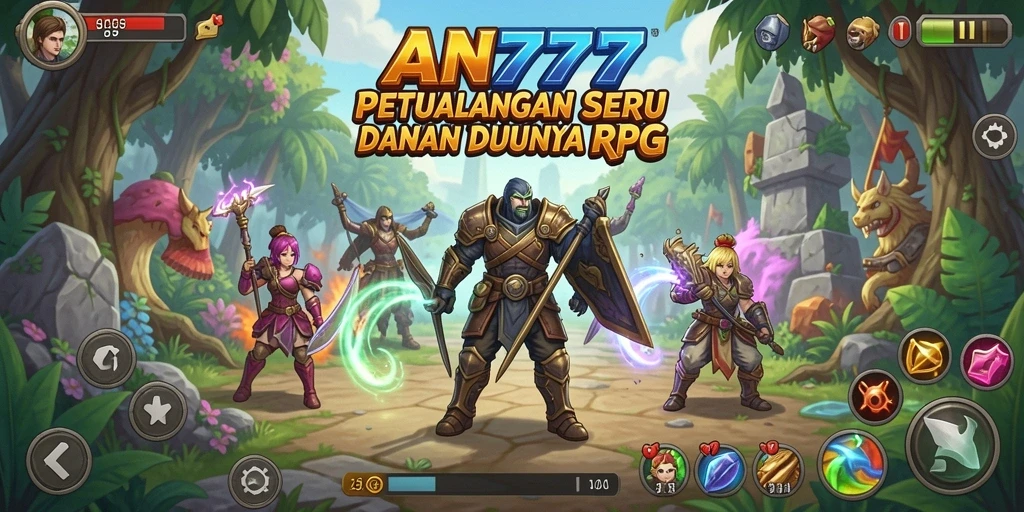 Screenshot AN777 menampilkan aksi pertarungan seru dalam gameplay RPG.