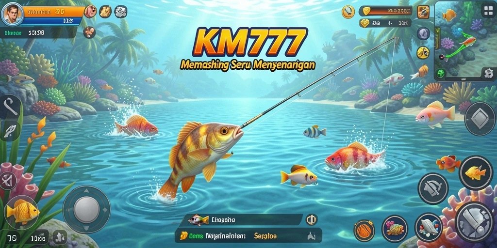 Tampilan gameplay KM777 yang menampilkan aksi memancing yang seru.