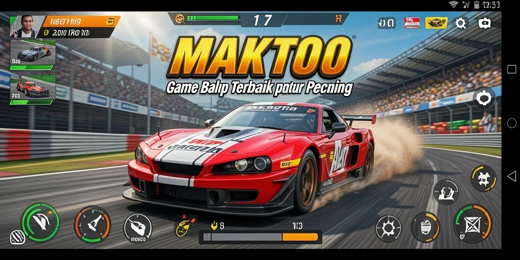 Screenshot gameplay MAKTOTO menampilkan balapan yang mendebarkan dengan grafik yang indah.