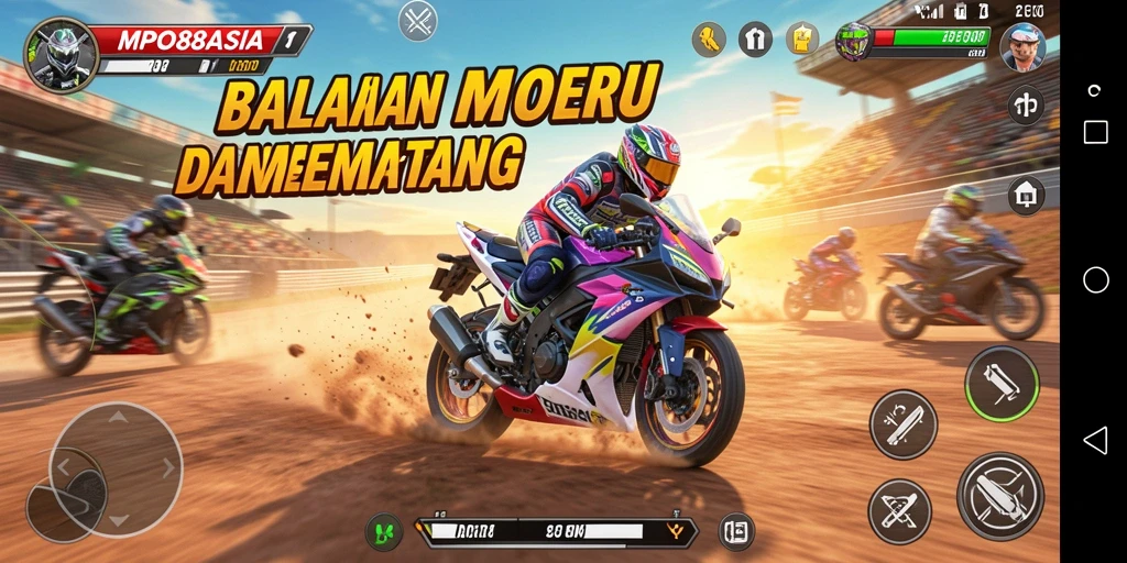 Tampilan gameplay MPO88ASIA yang mendebarkan dan penuh aksi balapan motor.