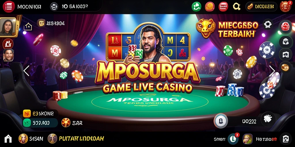 Screenshot gameplay MPOSURGA yang menampilkan dealer langsung dan suasana kasino.
