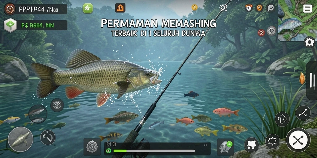 Gameplay seru PP444 yang menampilkan aksi memancing di lautan.
