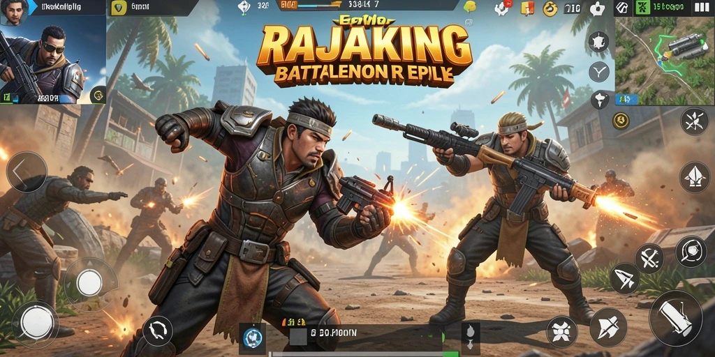Gambaran grafis pertarungan seru dalam game Battle Royale.