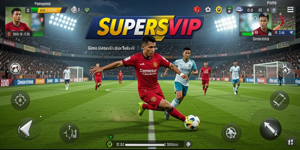 Screenshot SUPERSVIP menunjukkan aksi pertandingan sepak bola yang seru.